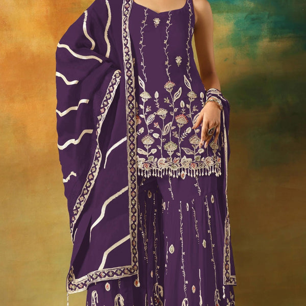 Anaita Violet Heavy Fox Georgette Suit With Embroidery Work - Distacart