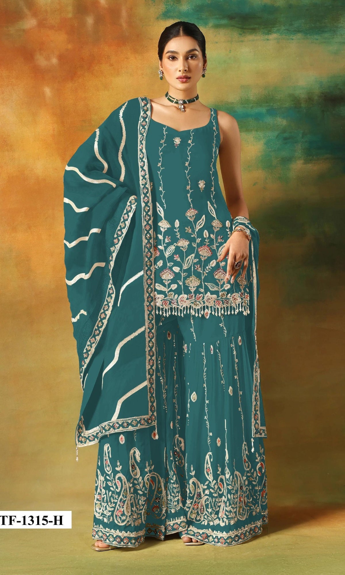 Anaita Teal Blue Heavy Fox Georgette Suit With Embroidery Work - Distacart