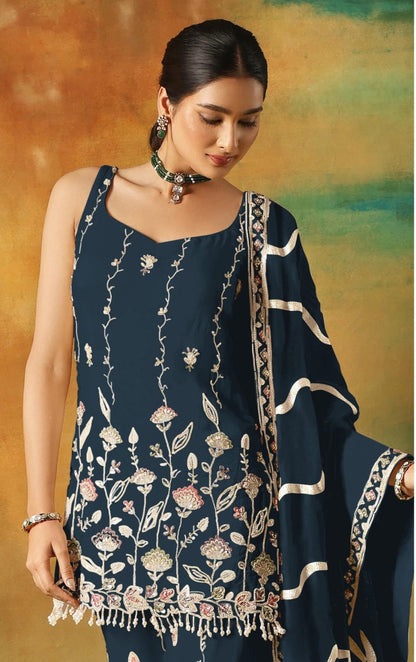 Anaita Navy Heavy Fox Georgette Suit With Embroidery Work - Distacart