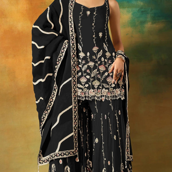 Anaita Black Heavy Fox Georgette Suit With Embroidery Work - Distacart