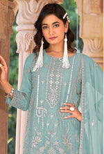 Thumbnail for Anaita Sky Blue Nylon Organza Suit With Embroidery & Mirror Work - Distacart