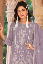 Thumbnail for Anaita Lavender Nylon Organza Suit With Embroidery & Mirror Work - Distacart