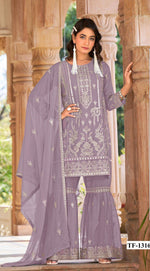 Thumbnail for Anaita Lavender Nylon Organza Suit With Embroidery & Mirror Work - Distacart