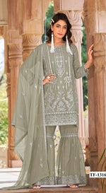 Thumbnail for Anaita Sea Green Nylon Organza Suit With Embroidery & Mirror Work - Distacart