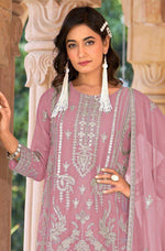 Thumbnail for Anaita Pink Nylon Organza Suit With Embroidery & Mirror Work - Distacart