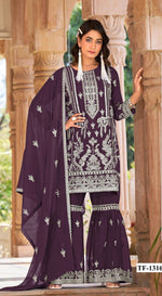 Thumbnail for Anaita Purple Nylon Organza Suit With Embroidery & Mirror Work - Distacart
