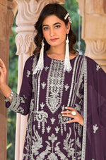 Thumbnail for Anaita Purple Nylon Organza Suit With Embroidery & Mirror Work - Distacart