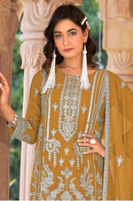 Thumbnail for Anaita Gold Nylon Organza Suit With Embroidery & Mirror Work - Distacart