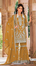 Thumbnail for Anaita Gold Nylon Organza Suit With Embroidery & Mirror Work - Distacart