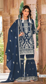 Thumbnail for Anaita Navy Blue Nylon Organza Suit With Embroidery & Mirror Work - Distacart