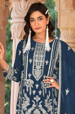 Thumbnail for Anaita Navy Blue Nylon Organza Suit With Embroidery & Mirror Work - Distacart