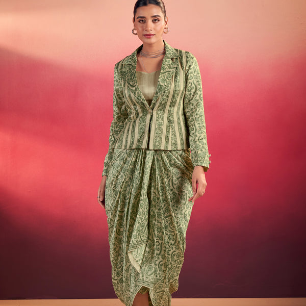 Lorenvalley Fashion Multicolor Tasar Silk Printed Blouse Chic Layer and Stylish Bottom Co-ord Set - Distacart