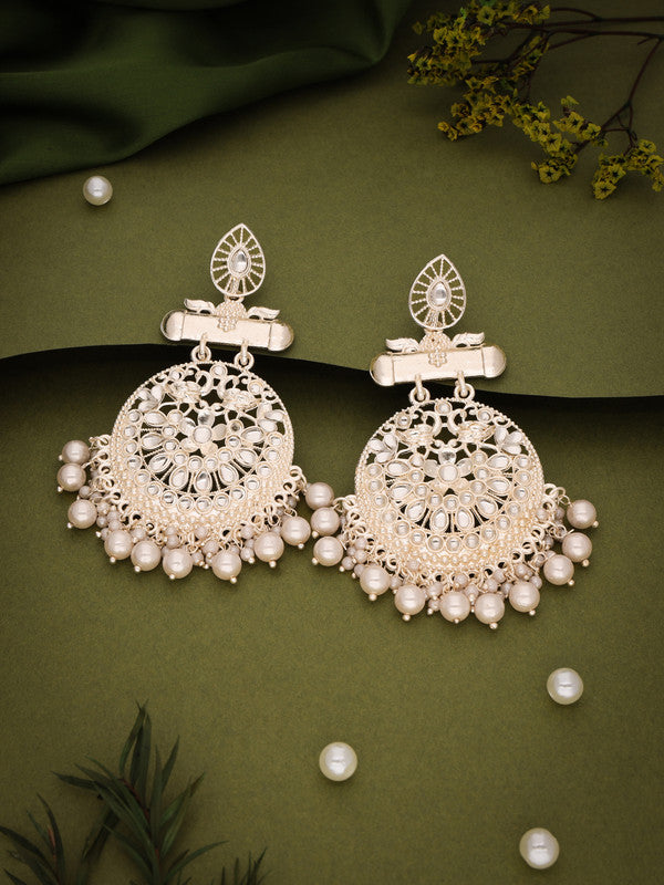 Tehzeeb Creations Brass Gold-Polished Silver, Gold, White Jewel Earrings - Distacart