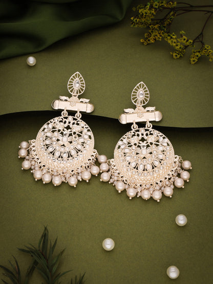 Tehzeeb Creations Brass Gold-Polished Silver, Gold, White Jewel Earrings - Distacart
