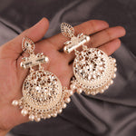 Thumbnail for Tehzeeb Creations Brass Gold-Polished Silver, Gold, White Jewel Earrings - Distacart