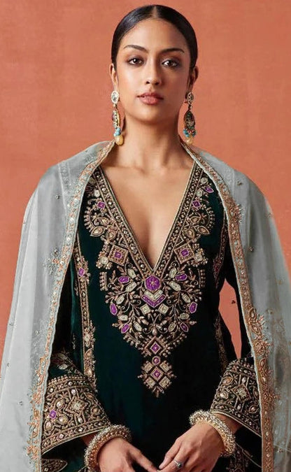 Anaita Black Heavy Velvet Suit With Embroidery Work - Distacart