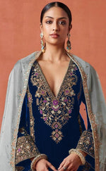 Thumbnail for Anaita Navy Heavy Velvet Suit With Embroidery Work - Distacart