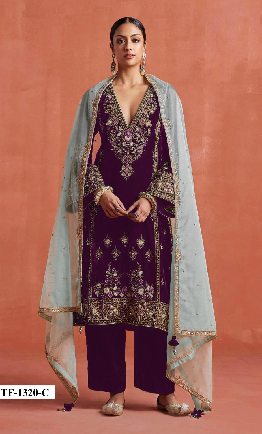 Anaita Maroon Heavy Velvet Suit With Embroidery Work - Distacart
