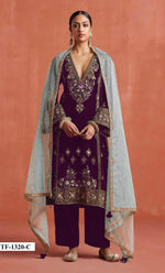Thumbnail for Anaita Maroon Heavy Velvet Suit With Embroidery Work - Distacart