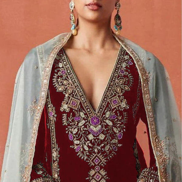 Anaita Red Heavy Velvet Suit With Embroidery Work - Distacart