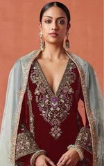 Thumbnail for Anaita Red Heavy Velvet Suit With Embroidery Work - Distacart