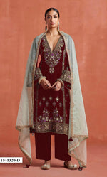 Thumbnail for Anaita Red Heavy Velvet Suit With Embroidery Work - Distacart