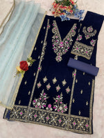 Thumbnail for Anaita Teal Heavy Velvet Suit With Embroidery Work - Distacart