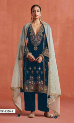 Thumbnail for Anaita Teal Heavy Velvet Suit With Embroidery Work - Distacart