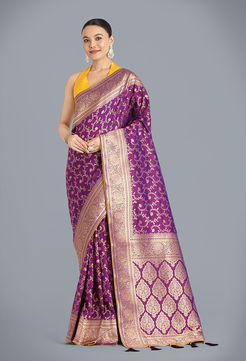 Monjolika Fashion Purple Color Banarasi Silk Wedding Collection Saree - Distacart