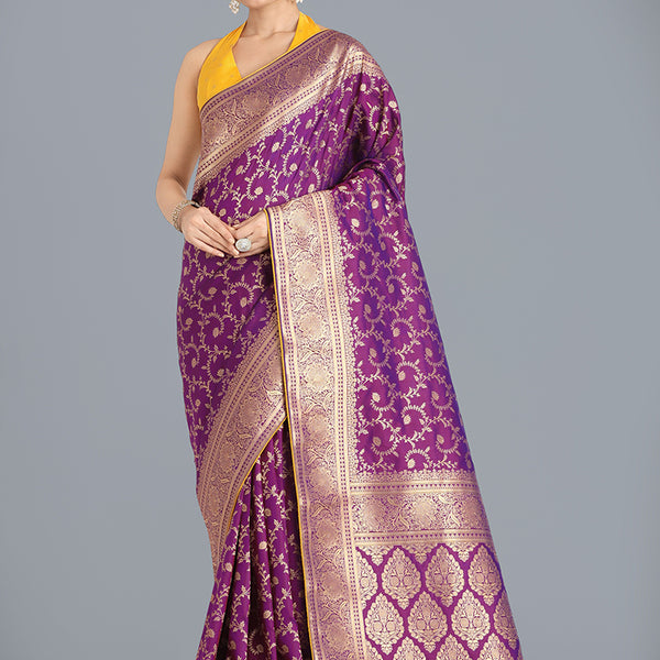 Monjolika Fashion Purple Color Banarasi Silk Wedding Collection Saree - Distacart