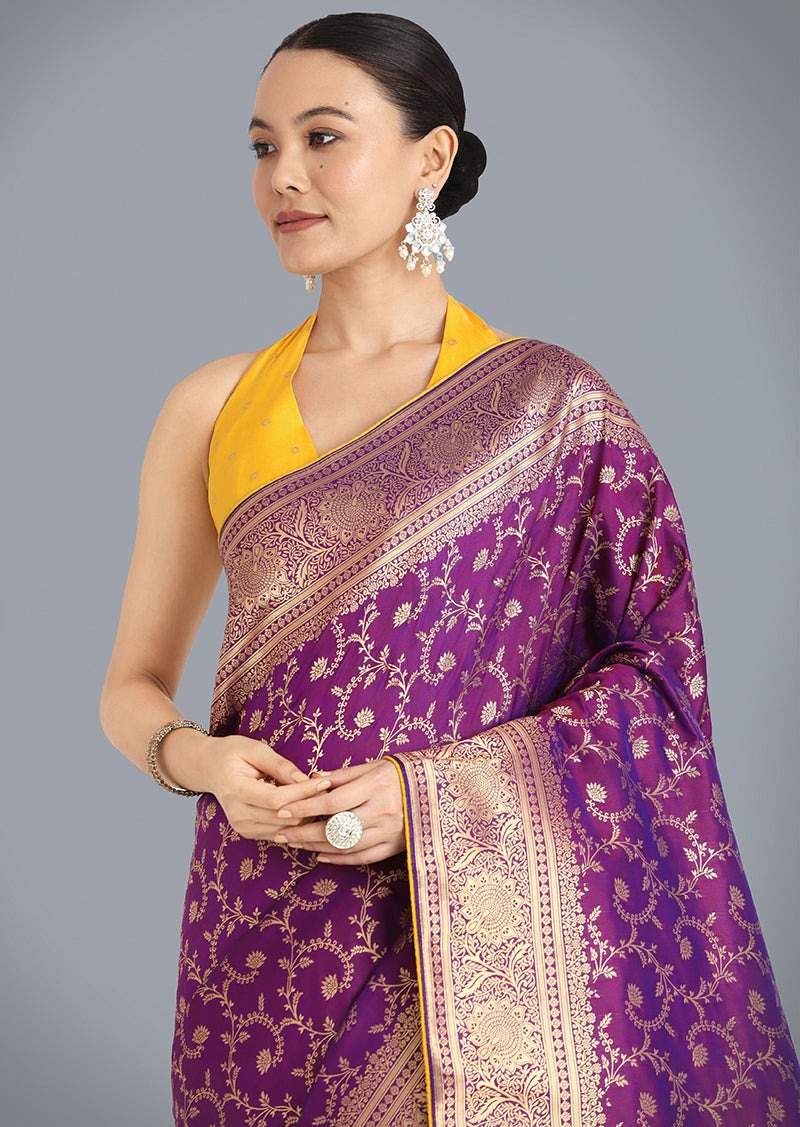 Monjolika Fashion Purple Color Banarasi Silk Wedding Collection Saree - Distacart