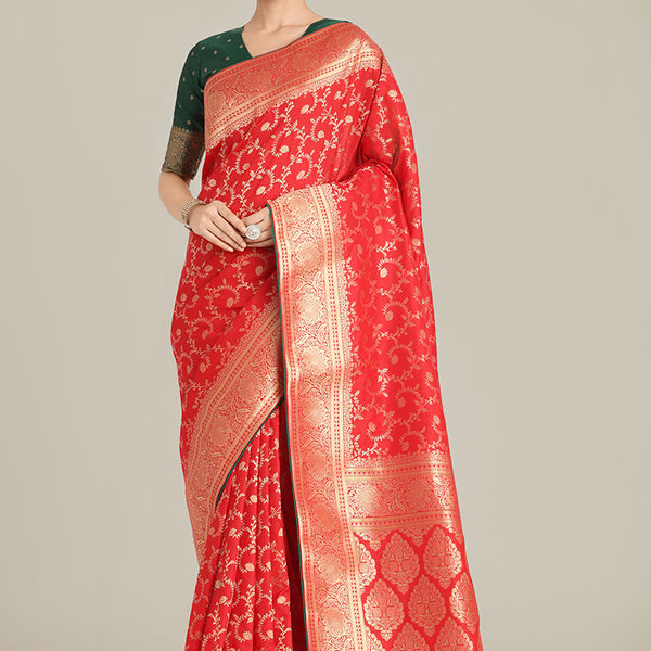 Monjolika Fashion Red Color Banarasi Silk Wedding Collection Saree - Distacart