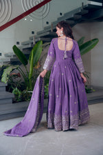 Thumbnail for Lorenvalley Fashion Lavender Shimmer Silk Embroidery Sequins Work Anarkali Gown with Dupatta - Distacart