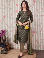 Thumbnail for Ode by House of Pataudi Floral Printed Regular Pure Cotton Kurta with Trousers & Dupatta - Distacart