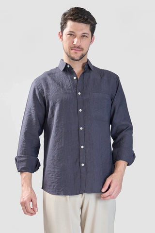 Xkind Dark Grey Crush Wrinkled Regular Fit Shirt