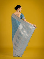 Thumbnail for Monjolika Fashion Dusty Cyan Weaving Banarasi Satin Silk Trendy Saree For Festival