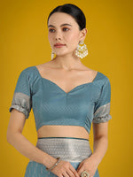 Thumbnail for Monjolika Fashion Dusty Cyan Weaving Banarasi Satin Silk Trendy Saree For Festival