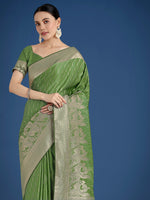 Thumbnail for Monjolika Fashion Dusty Green Weaving Banarasi Satin Silk Trendy Saree For Festival