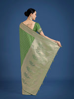 Thumbnail for Monjolika Fashion Dusty Green Weaving Banarasi Satin Silk Trendy Saree For Festival