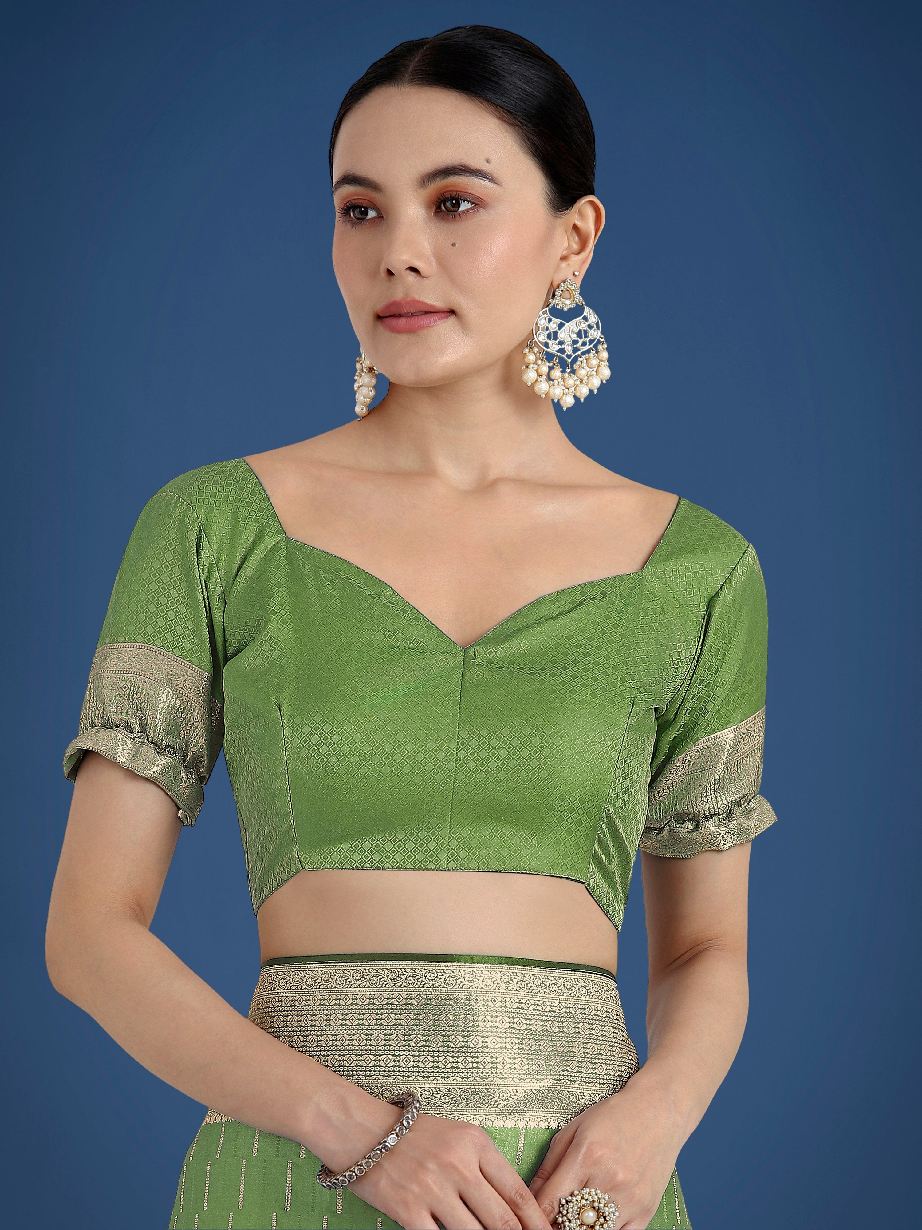 Monjolika Fashion Dusty Green Weaving Banarasi Satin Silk Trendy Saree For Festival
