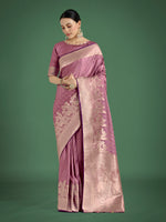 Thumbnail for Monjolika Fashion Dusty Rose Pink Weaving Banarasi Satin Silk Trendy Saree For Festival