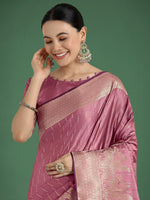 Thumbnail for Monjolika Fashion Dusty Rose Pink Weaving Banarasi Satin Silk Trendy Saree For Festival