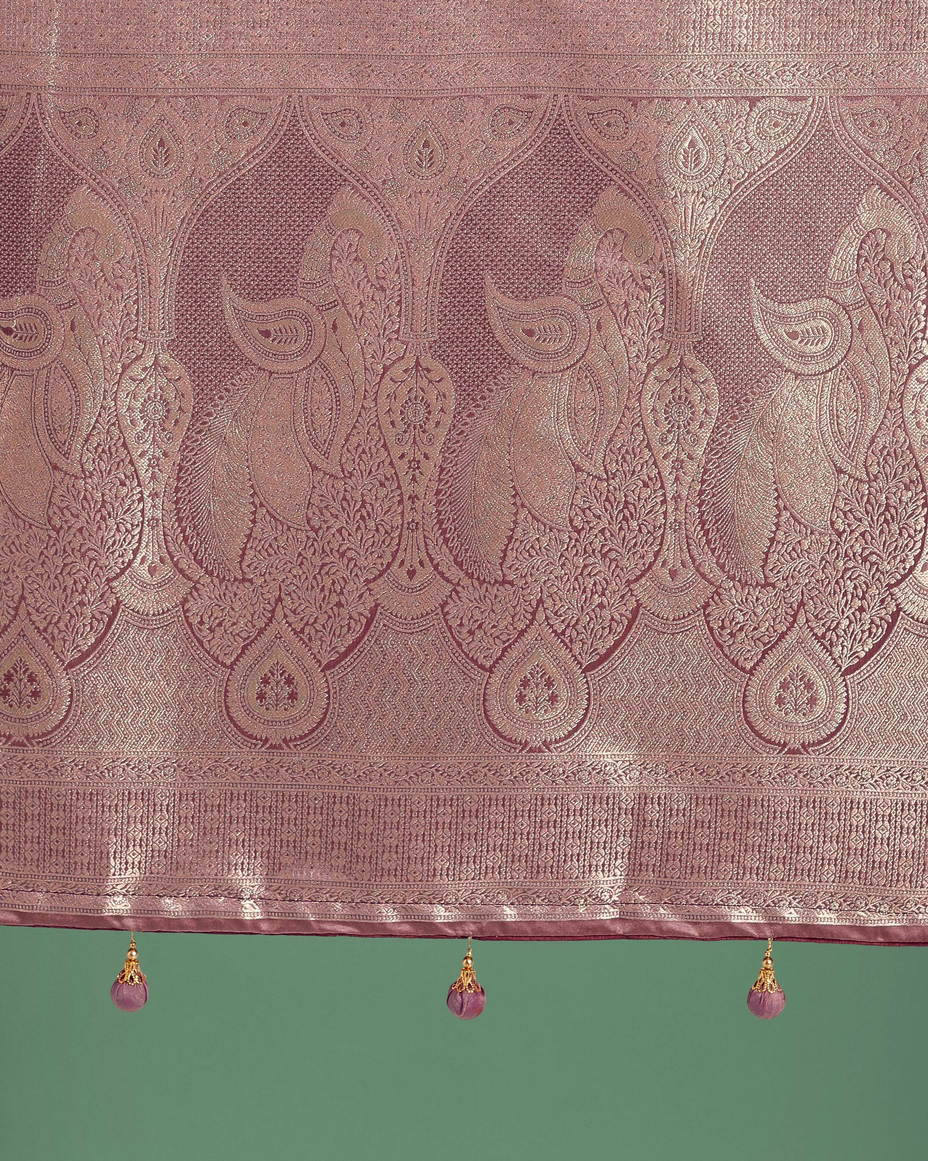Monjolika Fashion Dusty Rose Pink Weaving Banarasi Satin Silk Trendy Saree For Festival