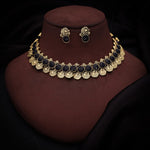Thumbnail for Tehzeeb Creations Black Colour Gold-Polished Stone Jewellery Choker Necklace Set With Matching Pair of Stud Earrings - Distacart