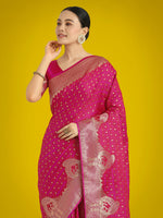 Thumbnail for Monjolika Fashion Gorgeous Rani Pink Woven Banarasi Satin Designer Silk Saree