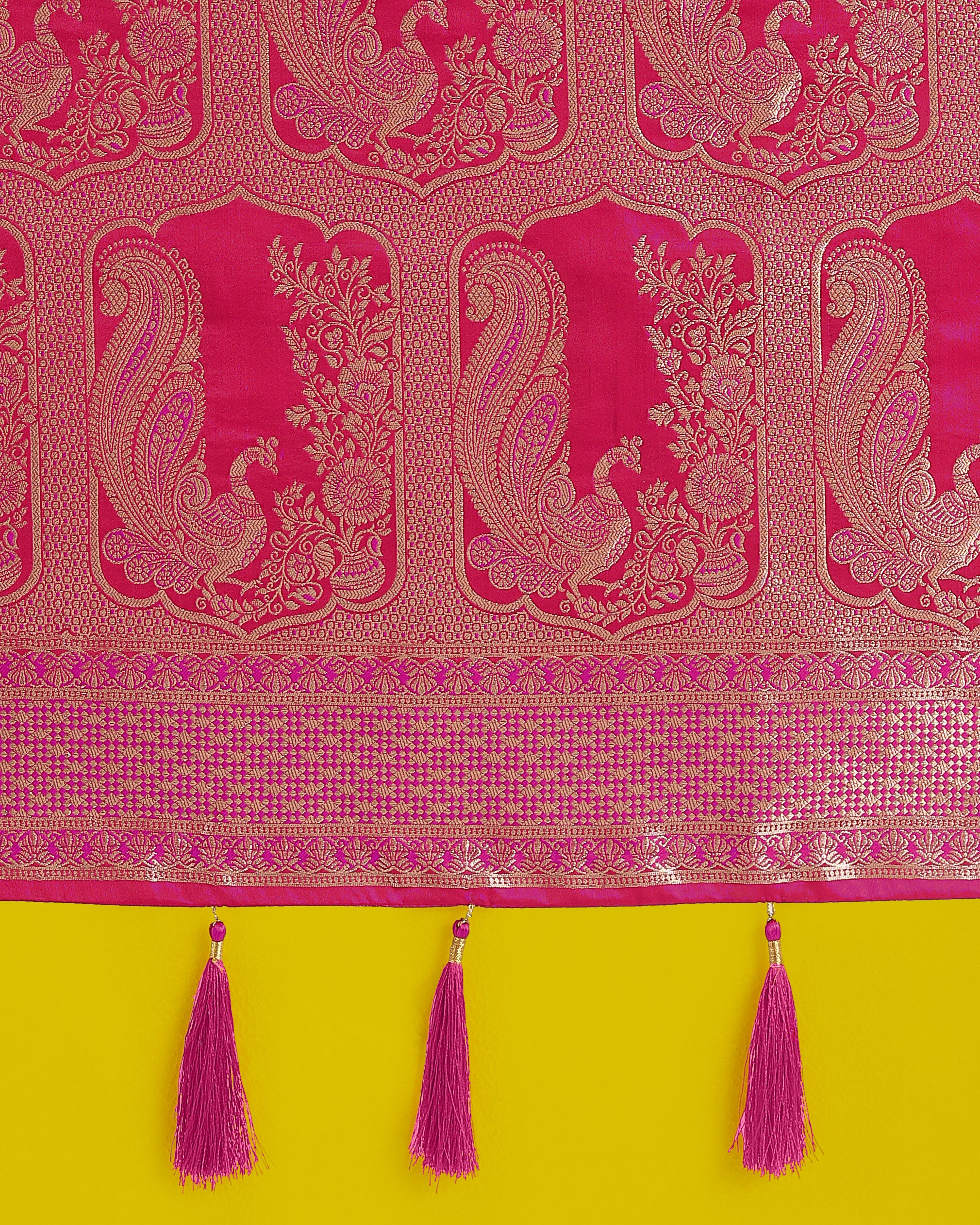 Monjolika Fashion Gorgeous Rani Pink Woven Banarasi Satin Designer Silk Saree