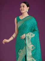 Thumbnail for Monjolika Fashion Gorgeous Turquoise Woven Banarasi Satin Designer Silk Saree
