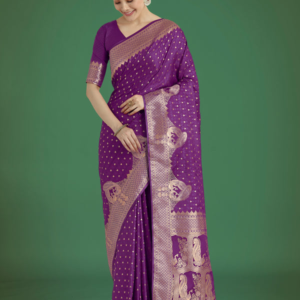 Monjolika Fashion Gorgeous Purple Woven Banarasi Satin Designer Silk Saree - Distacart