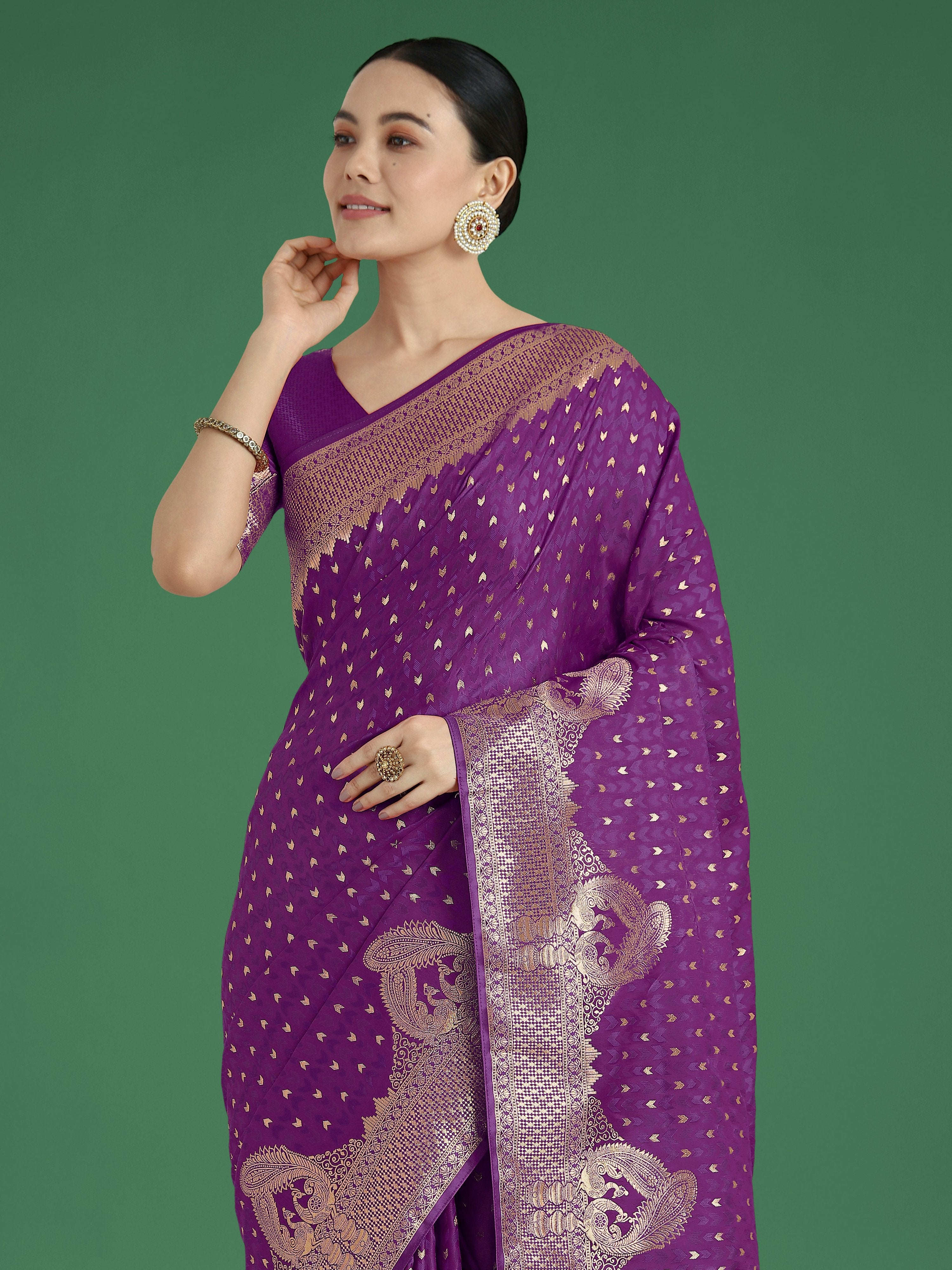 Monjolika Fashion Gorgeous Purple Woven Banarasi Satin Designer Silk Saree