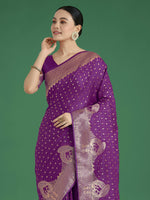 Thumbnail for Monjolika Fashion Gorgeous Purple Woven Banarasi Satin Designer Silk Saree
